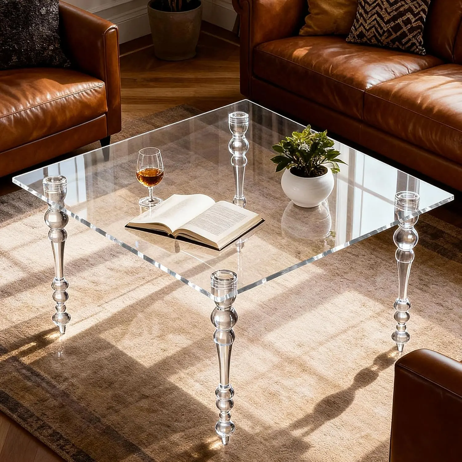 【SummerFinds】Solaround Clear Acrylic Square Coffee Table, Mid-Century Modern Lucite Centerpiece (31.5"x31.5"x16.9"), Aesthetic Living Room & Bedroom Furniture homedecor