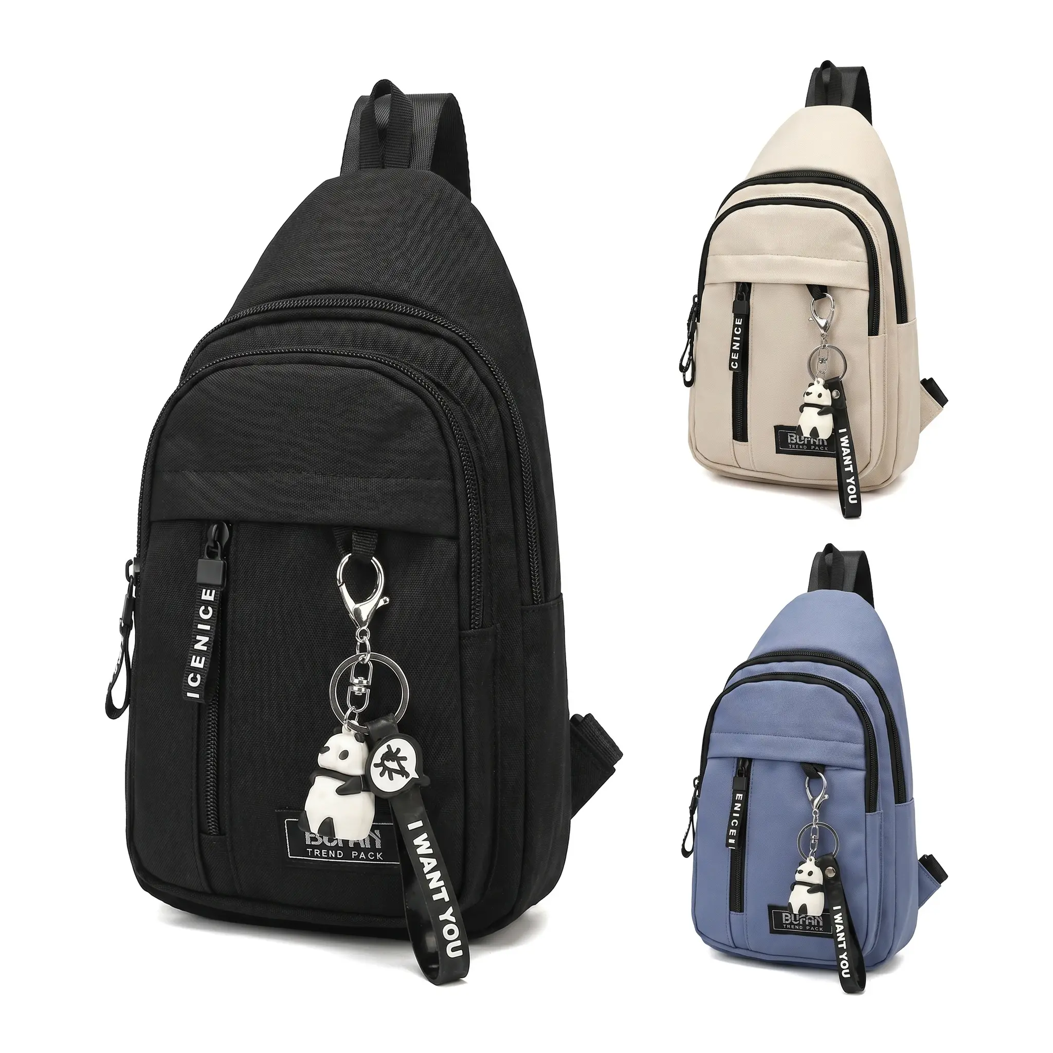 Hands Free Sling Bag For Daily Outings Lightweight Crossbody Waist Pack Unisex Casual Zipper Fanny Pack With Cute Animal Pendant Durable Fabric Multiple Pockets Chest Bag For Men Women Everyday Essential