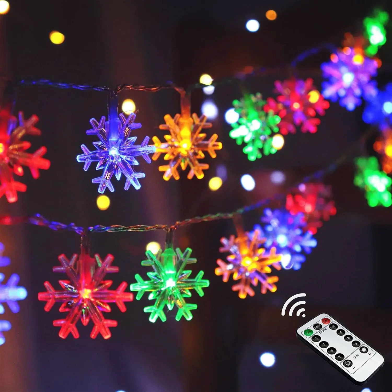 Multi Colored Christmas Lights, 20 FT 40 LED Multicolored Snowflake String Lights, 8 Modes Timer  Operated Colorful Fairy Lights Bedroom Party  Xmas Decor Christmas Tree Decorations