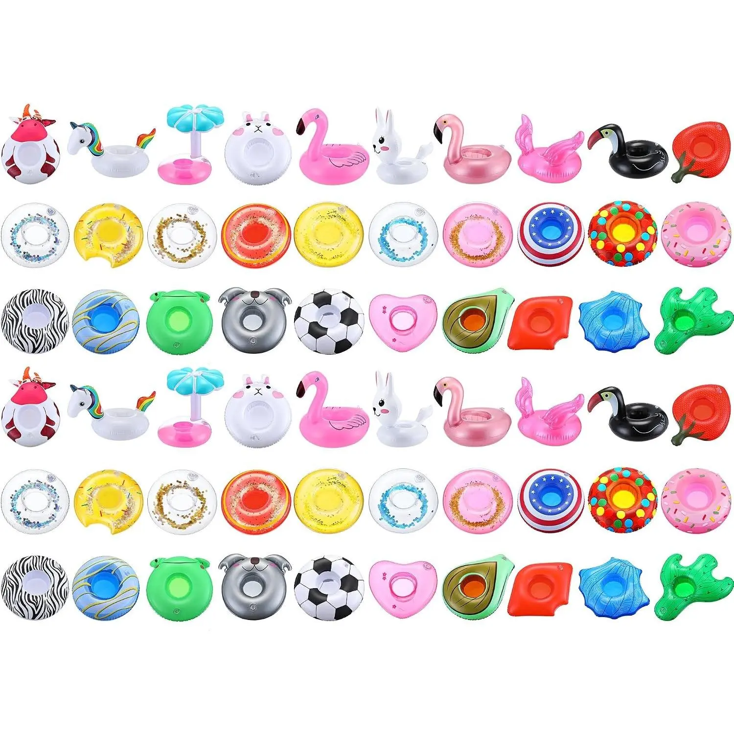 60 Pcs Drink Floats Inflatable Drink Holder Drink Floaties Floating Cup Holders for Summer, 30 Styles