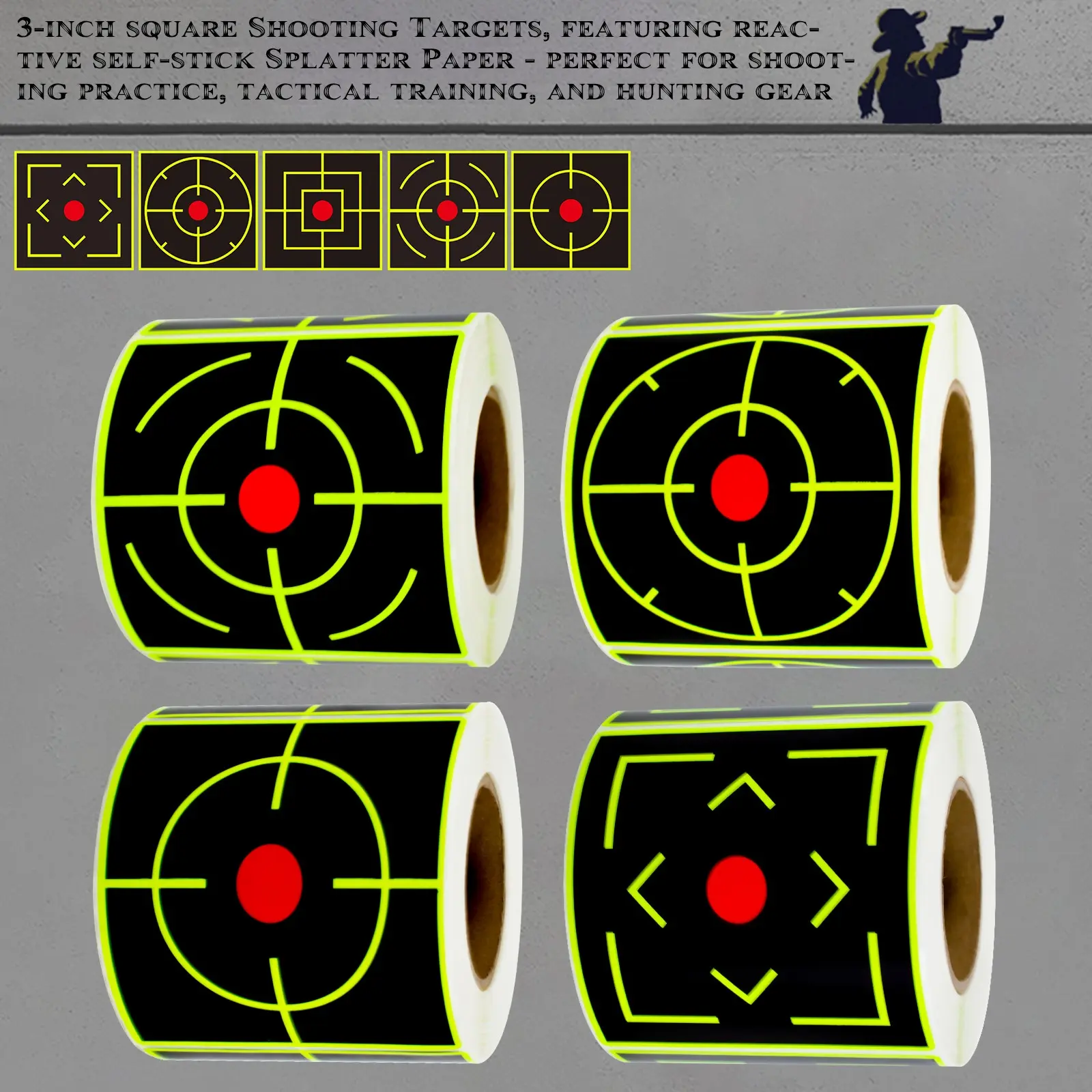 200pcs Square Target Practice Stickers, 3 Inch Fluorescent Color, Indoor Outdoor Use, Precision Training, Home Shooting Range Targets