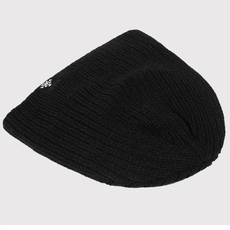 Unisex Snow Labal Winter Hats Solid Color Knitted Hats For Men And Women Beanie Cap Outdoor Add Fur Lining Warm Sports Hats