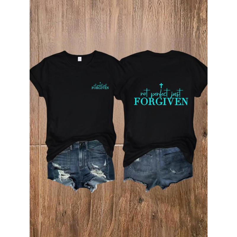 Women's Y2K Cotton Knitting Short-Sleeve Crew Neck Fitted H-Type T-shirt - Bold Faith Graphic Print Fitness Sports Top, Workout Clothes, All Seasons Activewear, Foldable Spring/Summer Casual Birthday Gift