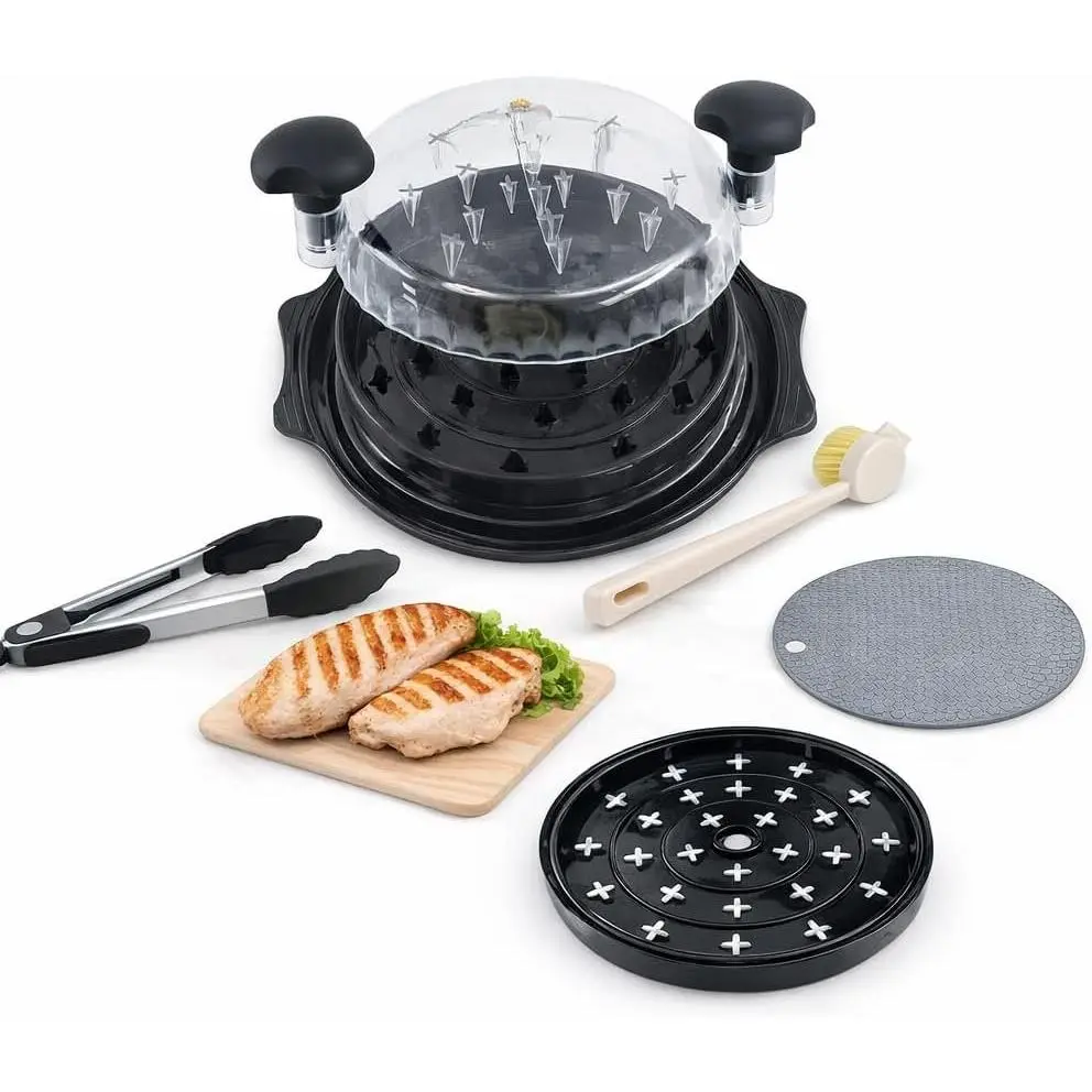 Chicken Shredder Tool Twist with Brush -10" Large Chicken Breast Meat Shredder Machine –  Meat  with Removable Tray, Non-Slip Suitable for Pork, Beef, Chicken - Dishwasher Safe (Black)