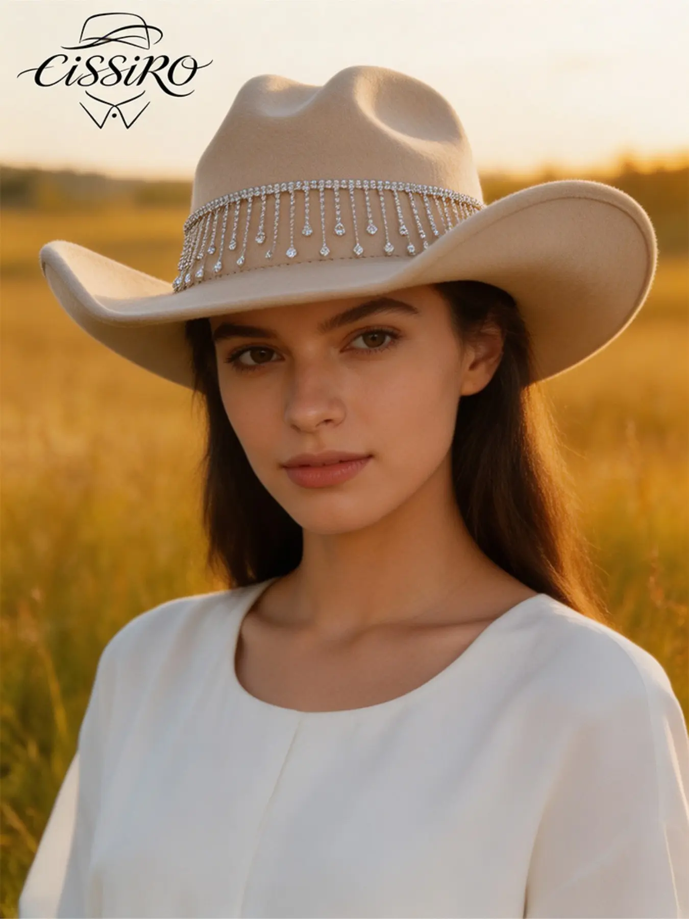 Vintage Rhinestone Fringe Cowboy Hat, Festival Party Photo Prop, Retro Wool Cap, Stylish Accessory for Special Occasions