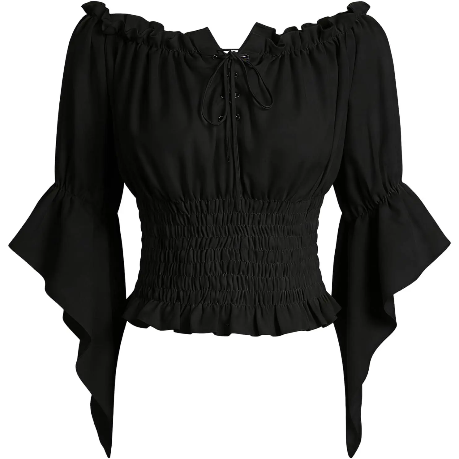 Women’s Renaissance Peasant Blouse Off Shoulder Bell Sleeve Top Medieval Pirate Corset Shirt for Ren Faire Cottagecore