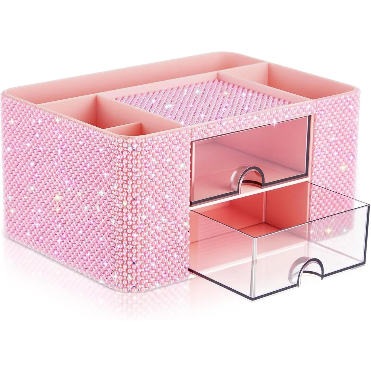 Bling Desk Organizer with 2 Drawer, Sparkly Makeup Organizer for , Girly Desk Accessories, Rhinestone Pen Holder, Elevate Your Workspace with  Serenity ()