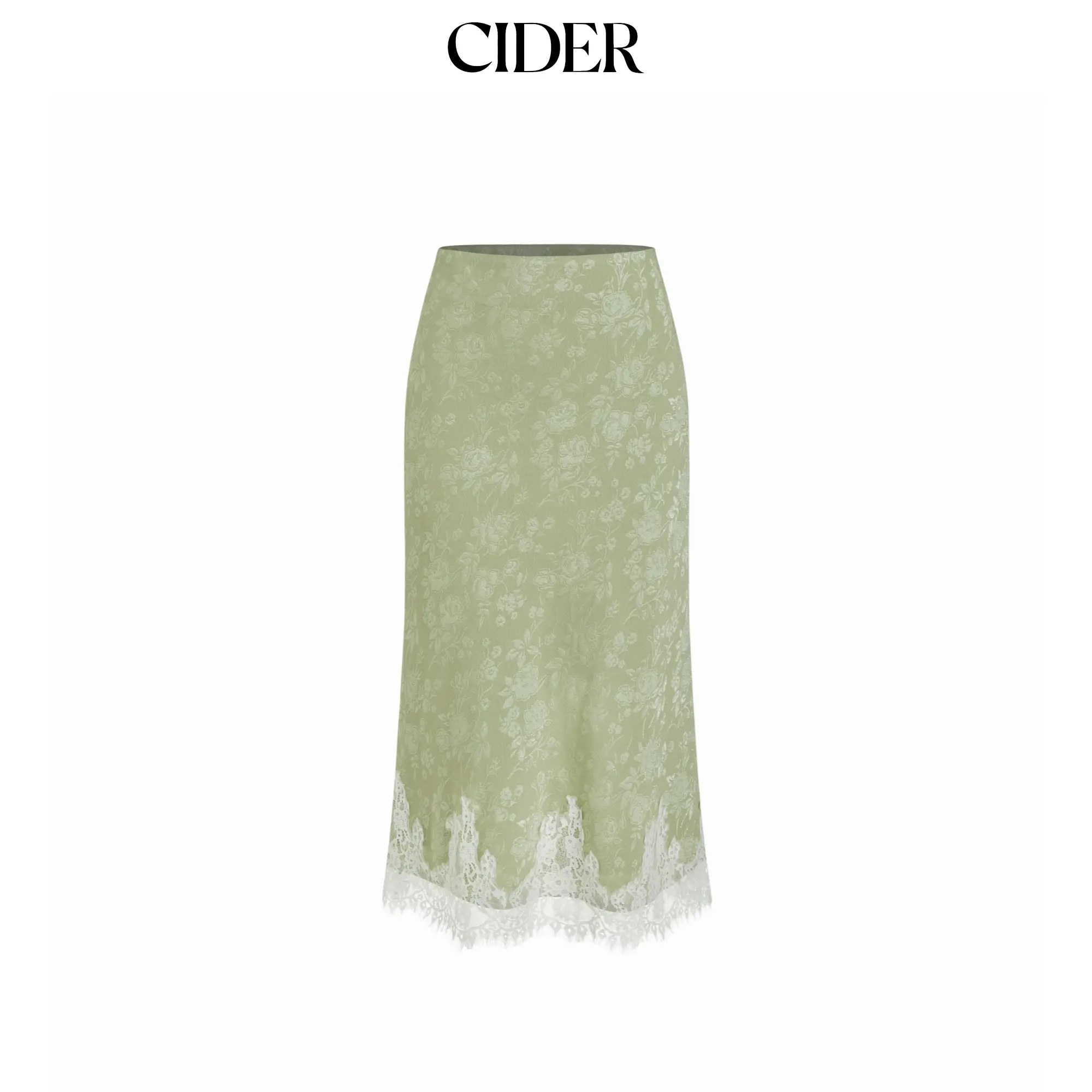 Cider Jacquard Mid Rise Floral Lace Trim Mermaid Midi Skirt Cider Jacquard Mid Rise Floral Lace Trim Mermaid Midi Skirt