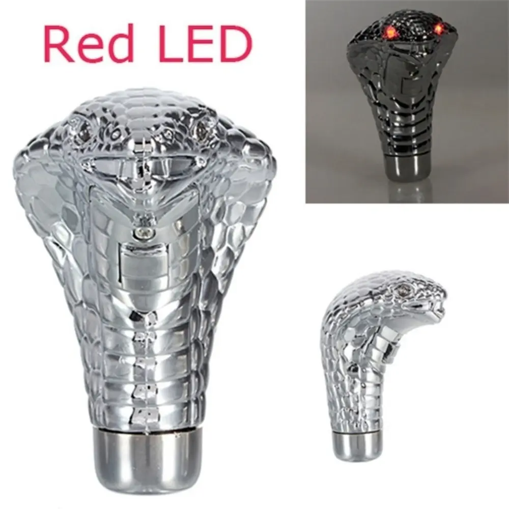 Chrome-Silver Universal Fit Car Cobra Manual Gear Shift Knob, Snake Shifter with Red-Blue LED Eyes, 4 Flash Modes for Car Decoration