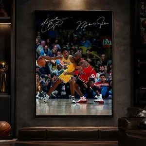 Michael Jordan Guarding Kobe Bryant Basketball Canvas Poster Basketball Legends Wall Art Print for Bedroom Dorm Gym Office Man Cave Gift for Fans