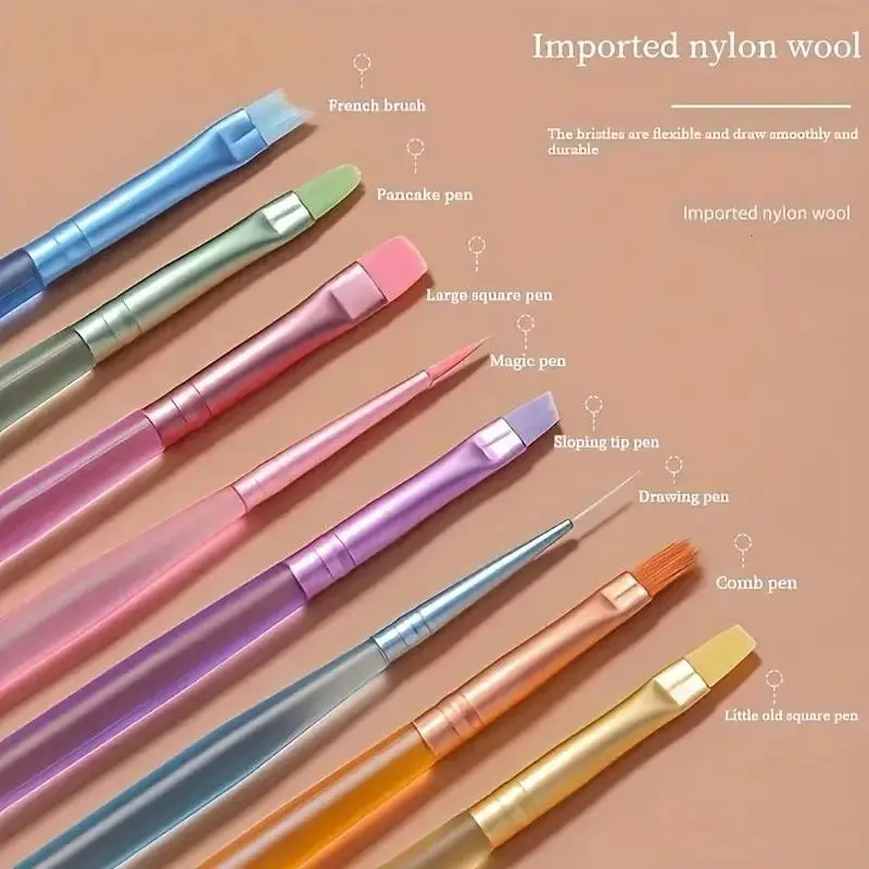 8pcs Dopamine Series Nail Art Brushes, Ultra-Fine Gel & Detailing Pens, Perfect for Salon Nail Design, Versatile Painting Tools