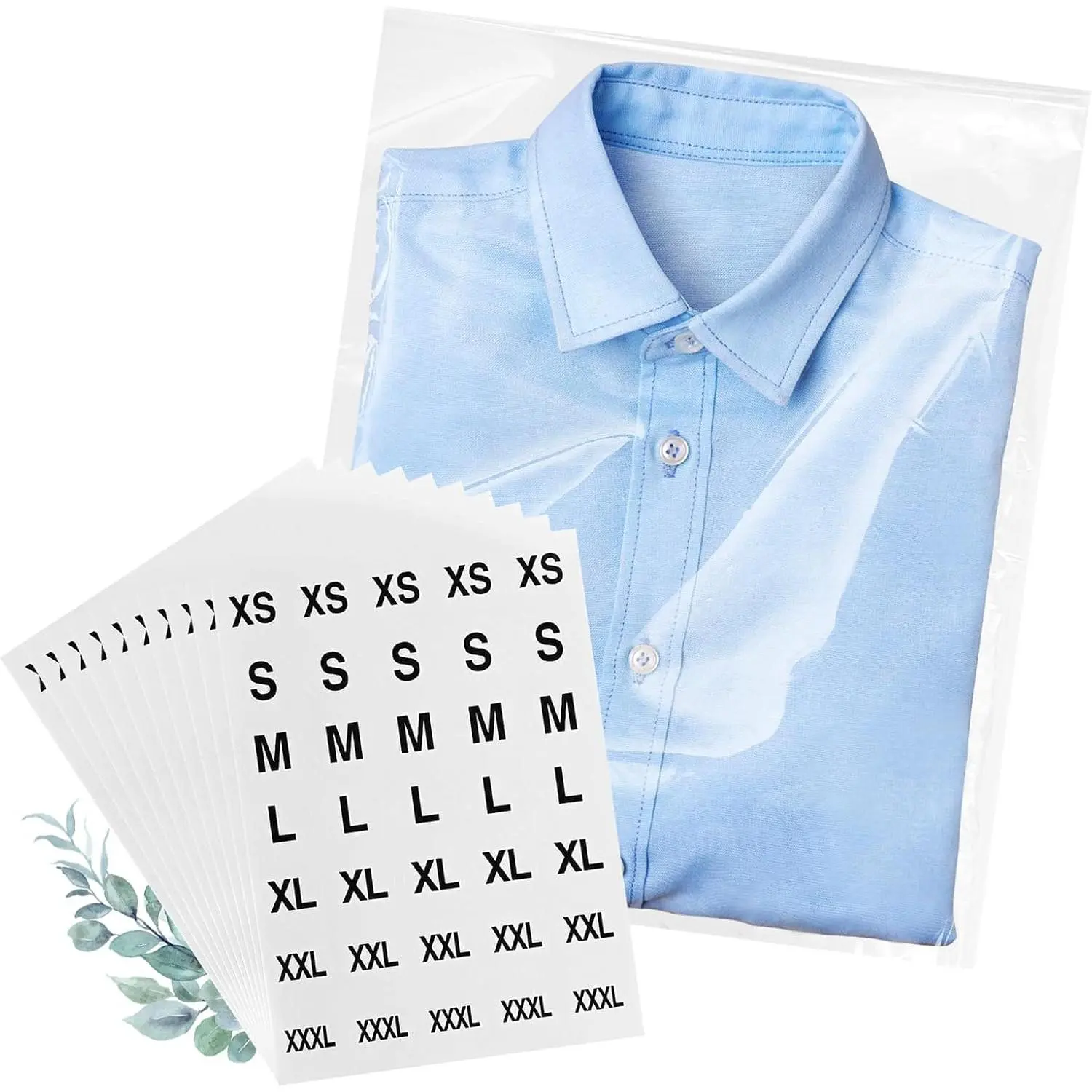 100 Count Clear Poly T Shirt Bags, Cellophane Bags, Self Sealing With 10 count Size Stickers (9 * 12)