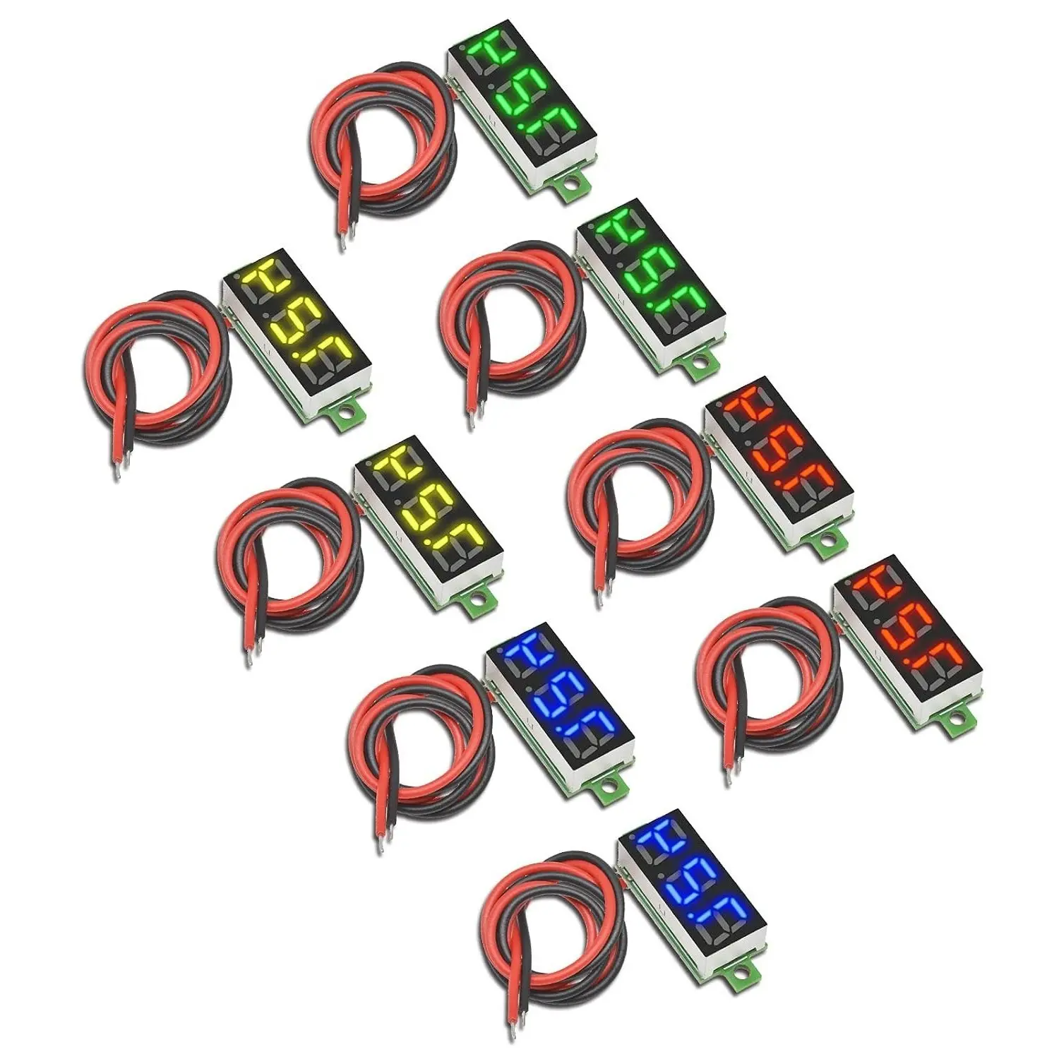 8pcs 0.28" 2-Wire DC 2.5V-30V Mini Digital Voltmeter LED Voltage Display Tester Blue/Yellow/Red/Green