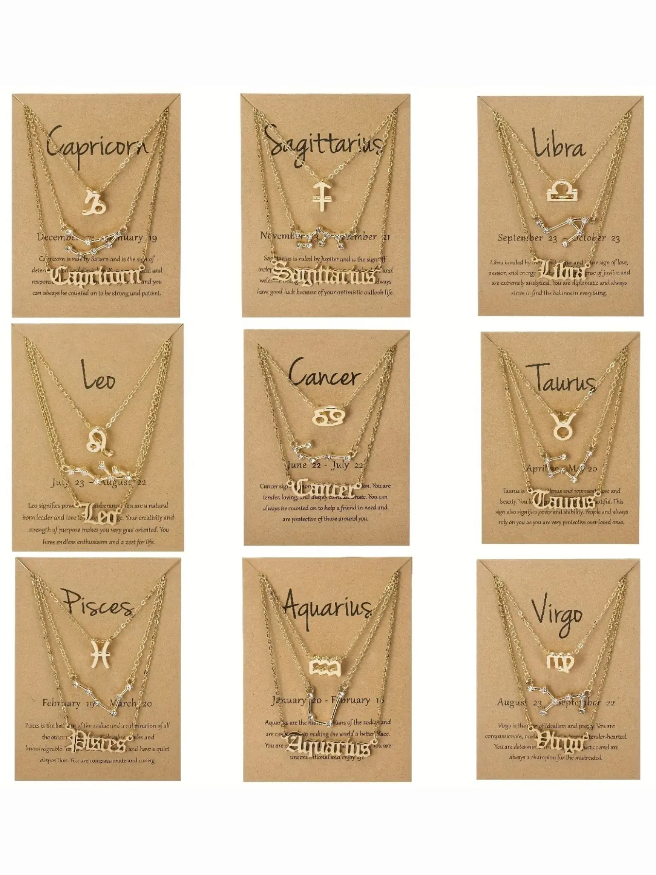 3 Layer Zodiac Constellation Necklace for Women, Gold Plated Zodiac Sign Symbol Star Map Name Pendant Necklace, Dainty Astrology Layered Choker Jewelry Birthday Gift