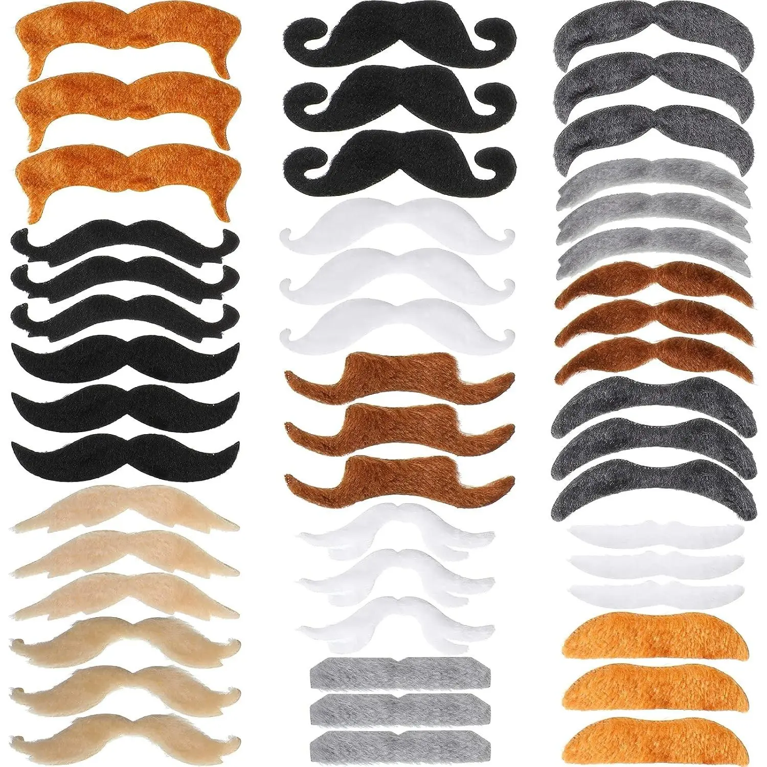 48 Pieces Self Adhesive Fake Mustaches Novelty Moustaches for Fiesta Masquerade Party Halloween Costume Supplies