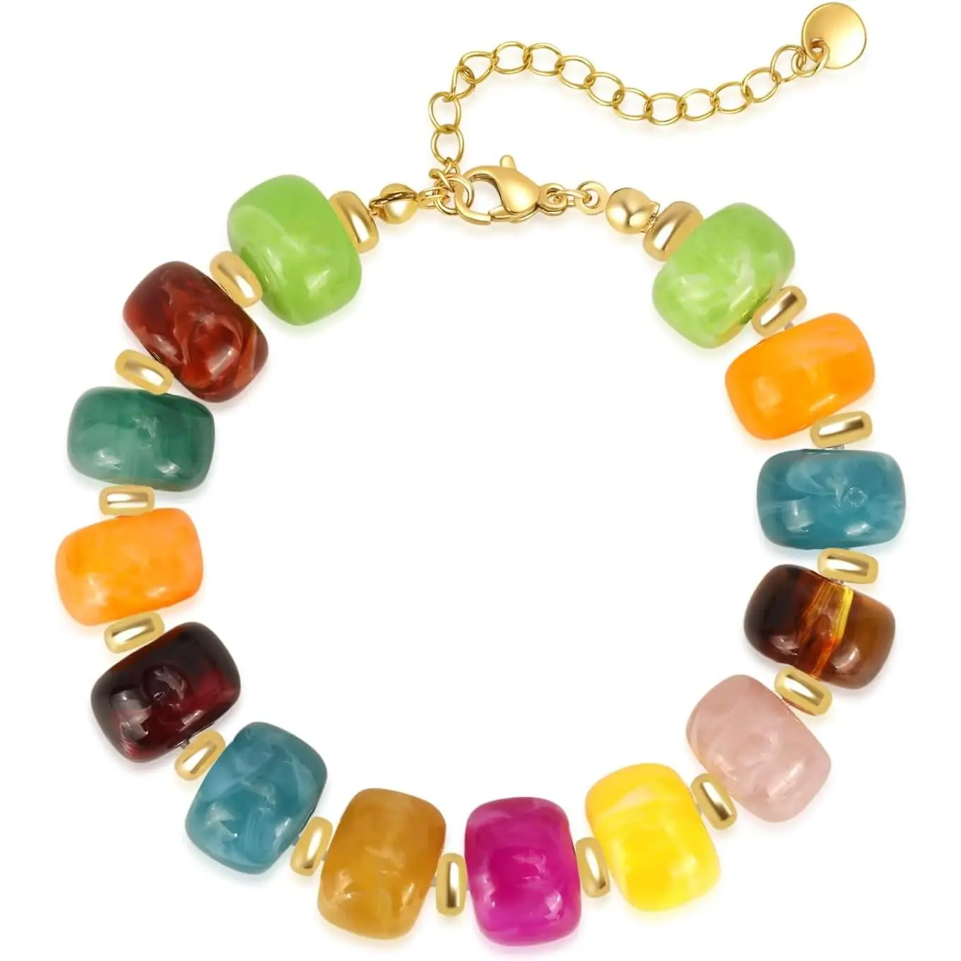 Women's Chunky Colorful Beaded Bracelet - Multicolor Beads with Chain, Lobster Clasp, Adjustable Fit, Bohemian Look for Casual Outings Female Wear, Multicolored, Chain Jewelry Bracelets & Bangles