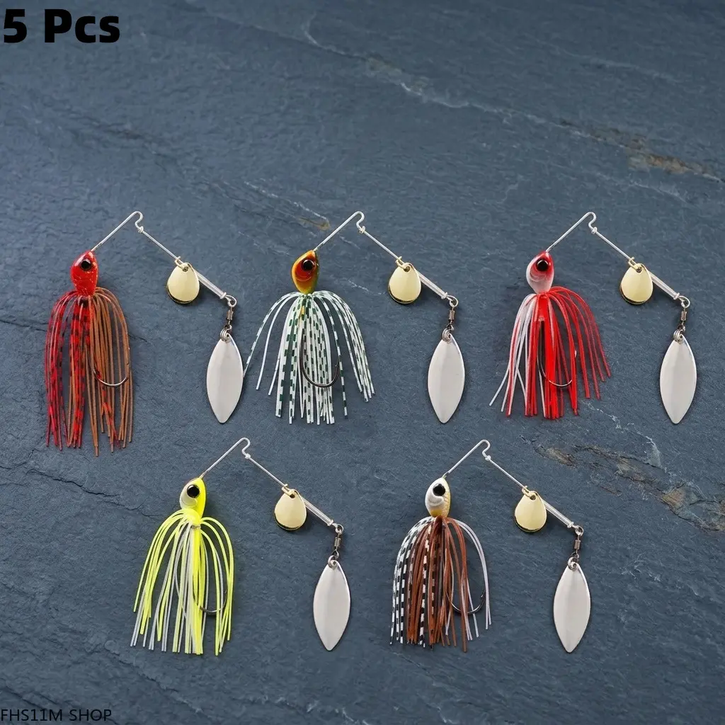 Bladed Jigs Lure Kit for Bass Fishing, 5-Piece Set of Spinnerbaits & Chatterbaits with Heavy-Duty Hooks, 12g & 18g Weights