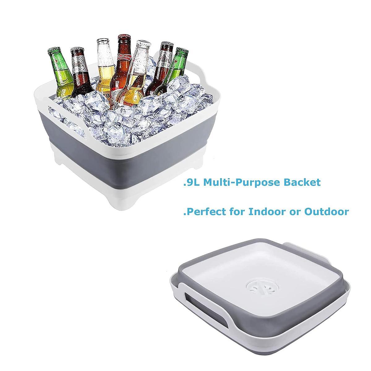 Collapsible Dish Basin with Drain Plug, 1-Count 9 L Space-Saving Multi-Purpose Collapsible Dishwashing Tub, Kitchen Storage Bucket for Indoor or Outdoor Use, Basin Container