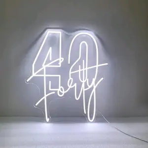 40th Birthday Neon Sign, White Hello Forty Number LED Wall Light, USB Powered Dimmable Acrylic Sign, Milestone Birthday Decor for Surprise Party, Photo Booth, Home Bar, Backyard Bash, Vintage 40 Years Celebration Gift for Women Men decorative ambiance