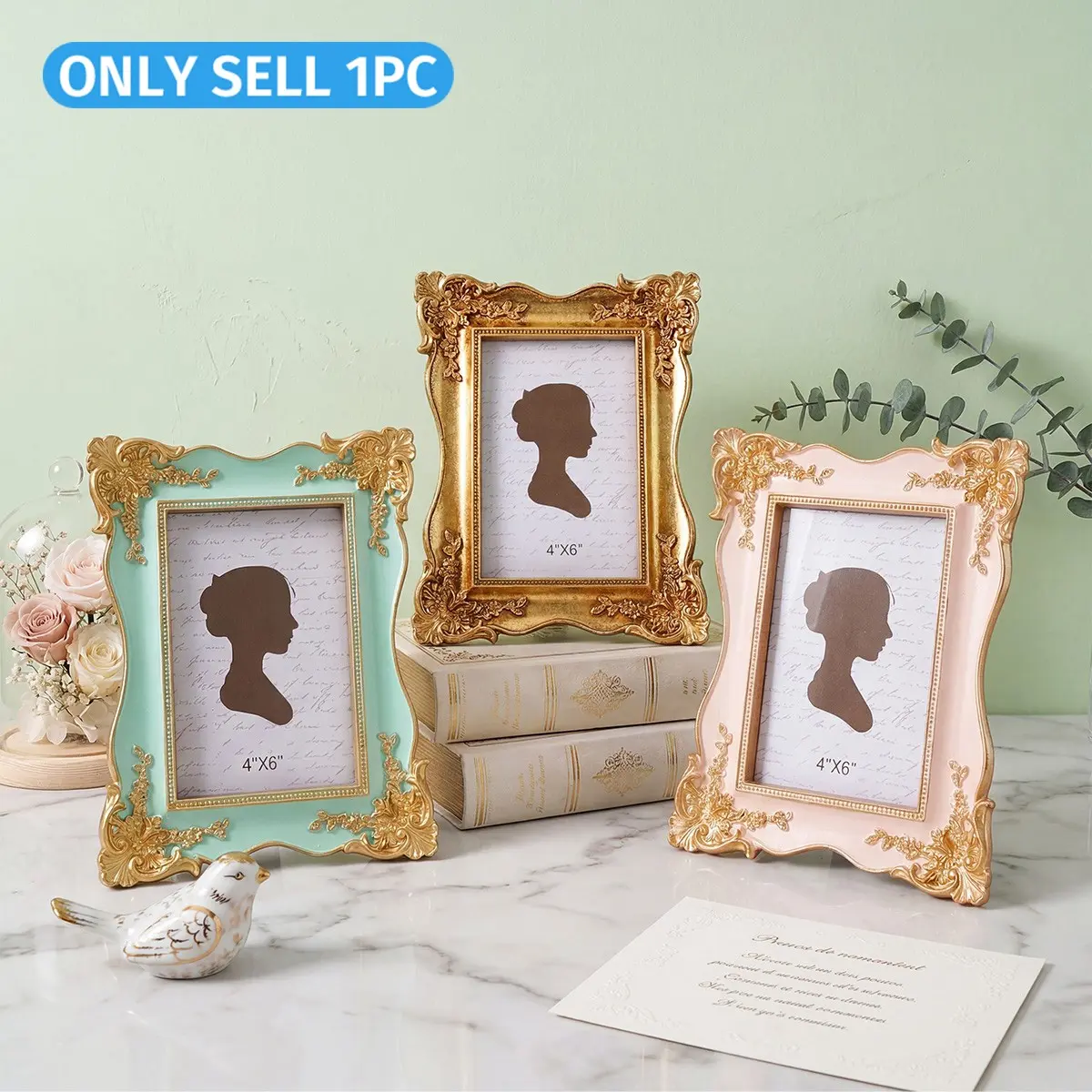 European Rococo Floral Relief Photo Frame, Decorative Picture Frame for Home, Bedroom, Living Room, Wedding, Airbnb, Window Display, Framed Home Decoration