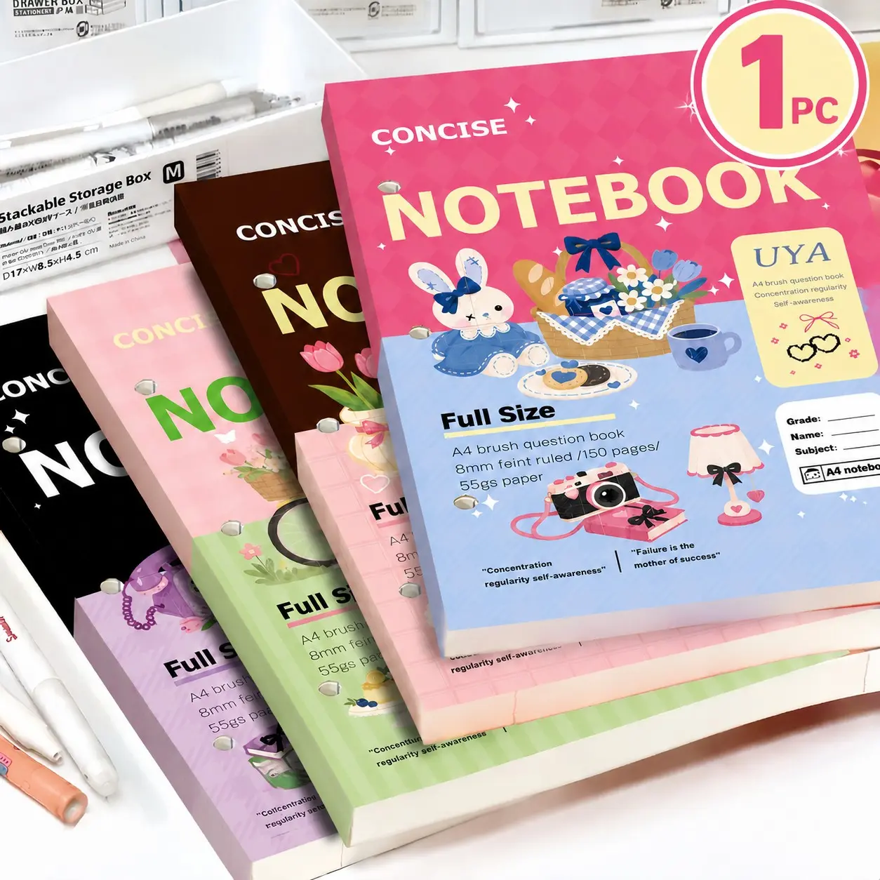 Cute A4 Notebook, 300 Pages, High-Profile Student Study Book, Lightweight Writing Diary, Classroom Notes, Practice Notebook, University Supplies