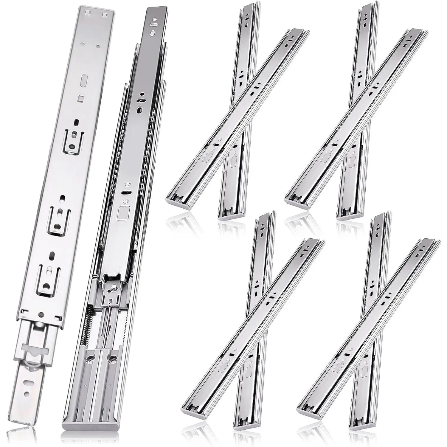 18 inch Drawer Slides 4 Pairs (8pcs) Soft Close 3 fold Full Extension Side Mount Cabinet Drawer Glides 18" Silver Cabinet Rails for Dresser, Cabinet, Kitchen 100 LB Capacity