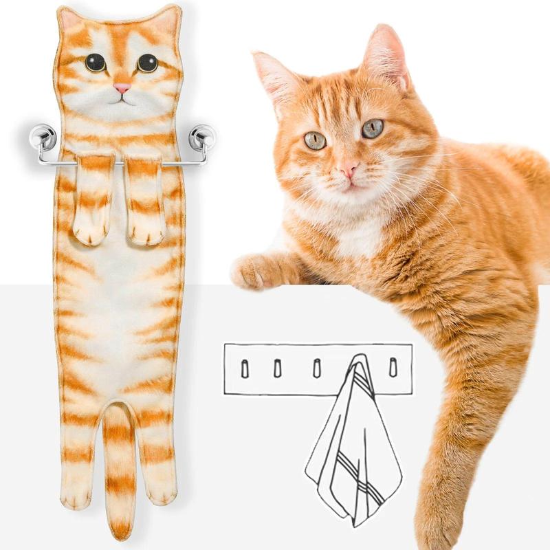 Funny Cat Hand Towels Kitchen Bathroom Hand Towel Quick Dry Soft Absorbent Microfiber Cat Shape Wipe Hands Towel For Cat Lovers