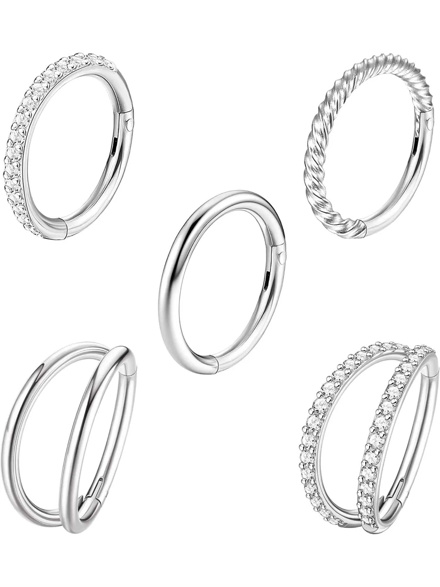 5Pcs  Surgical Steel Nose Rings Hoop for Women CZ Clicker Hinged Septum Ring Lip Helix Cartilage Double Hoop Earring Daith Rook Conch Body Piercing Jewelry for Women 8mm