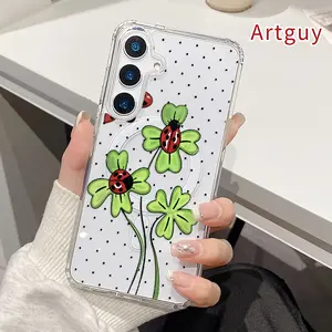 Magnetic Phone Case Supports Wireless Charging Case for  Samsung Galaxy S26 Edge S23 Ultra S24 Plus FE S25 S22+ Ladybug and Clover Pattern Non-Yellowing Shockproof Clear Slim Protective Softcase Transparent Acrylic Large Hole Cover