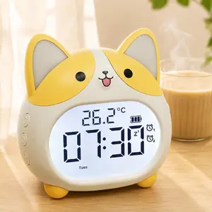 Cute Corgi Alarm Clock for Kids, Rechargeable Digital Alarm Clock with Dimmable Night Light, 2 Alarms, Temperature Display, Countdown Timer, 5 Volume Levels, 6 Ringtones, 1200mAh Battery 25-Day Standby, Kawaii Bedside Clock for Boys Girls Bedroom