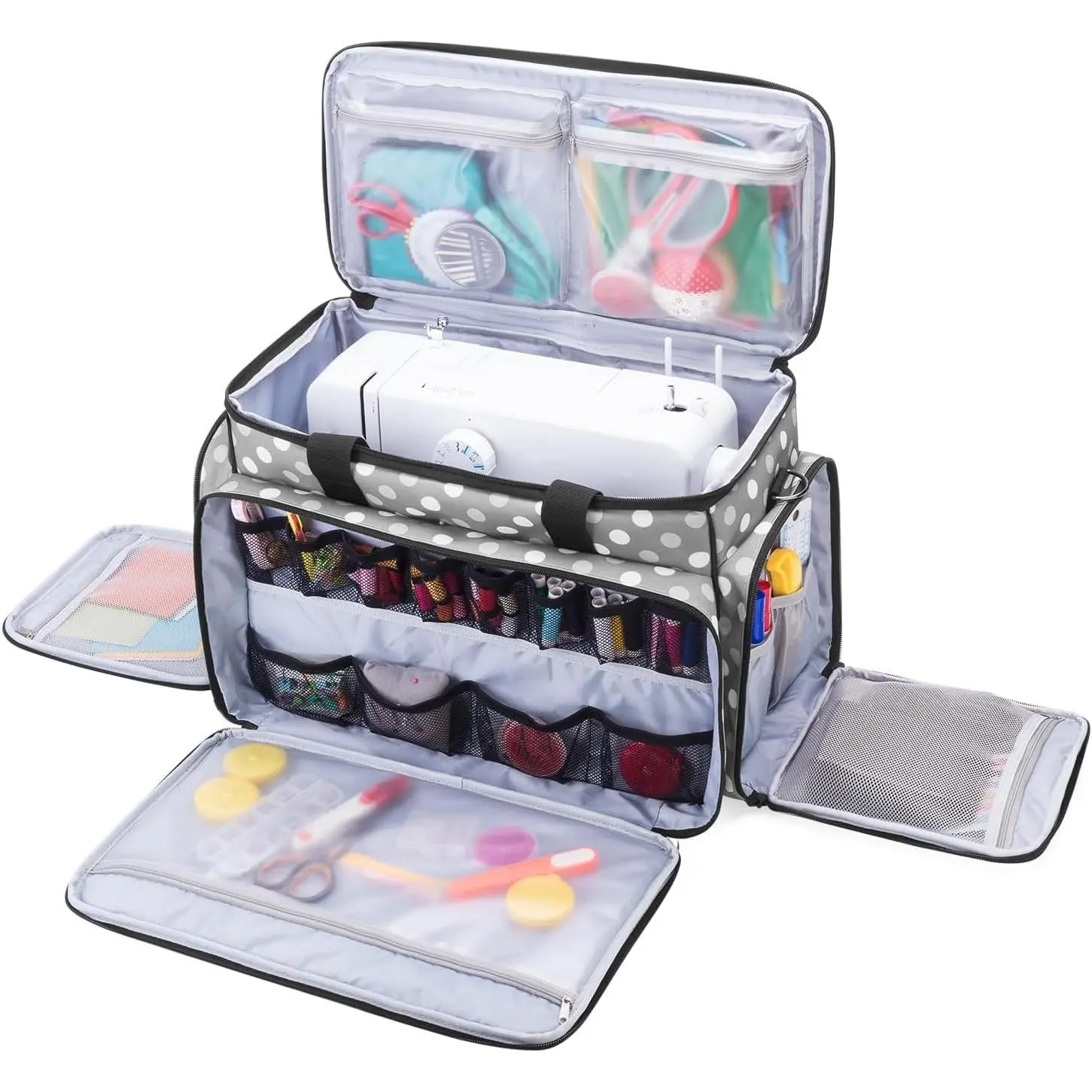 Sewing Machine Case with Removable Padding Pad, Travel Case for Sewing Machine and Accessories (Fit for Most Standard Sewing Machines), Gray Dots (Bag Only)