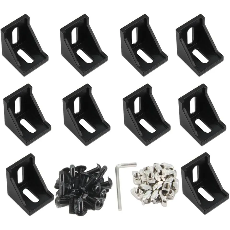 10 count Extruded  Profile 4040 Corner Bracket Right Angle with Screws for 8mm Slot  Extrusion Profile 4040 Series (4040-Black-10 with Screws)