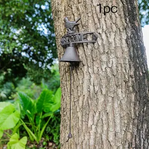 Vintage Cast Iron Bell Hanging Ornament, Hand Crank Doorbell, Garden Decorative Iron Bell, Retro Style Yard Decoration