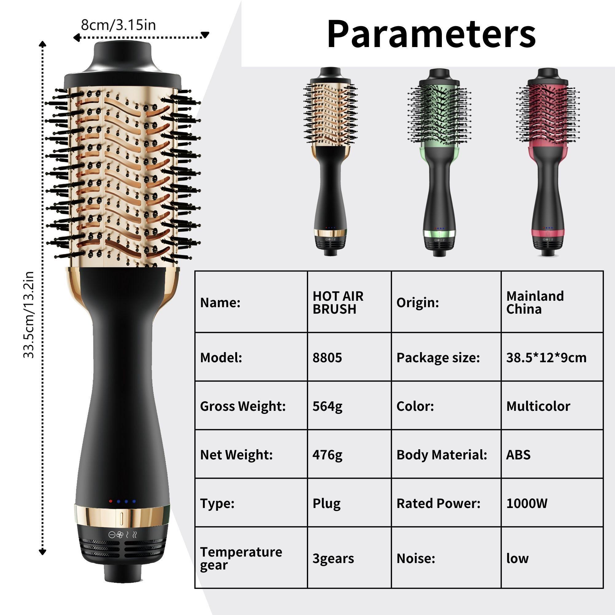 Multifunctional Hot Air Brush, 2 in 1 Blow Dryer Styler with 3 Gear Temperatures, Straightening & Curling Iron Comb, Hair Straightener Curler