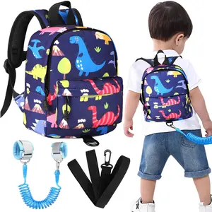 Toddler Backpack Leash with Anti Lost Wrist Link, Cute Mini Child Walking Harnesses Keep Kids Close Back Pack Rope Tether Rein  Baby Boys (Navy Blue/Dino)