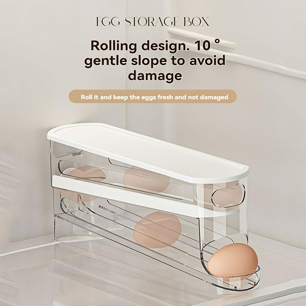 Clear Egg Storage Box, Space Saving Rolling Egg Storage Box for Refrigerator Side Door, Durable Plastic Egg Organizer, Home & Kitchen Accessories