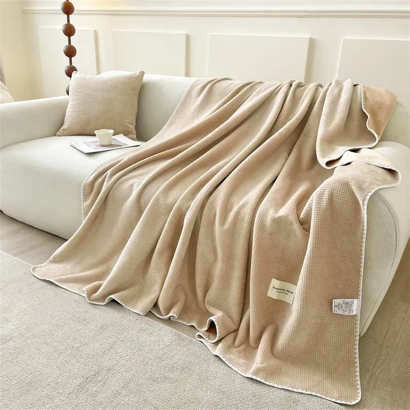 Double-Sided Waffle Milk Fleece Blanket, Soft and Portable, Multi-Functional for All Seasons, Sofa/table/bed/camping Travel Gift