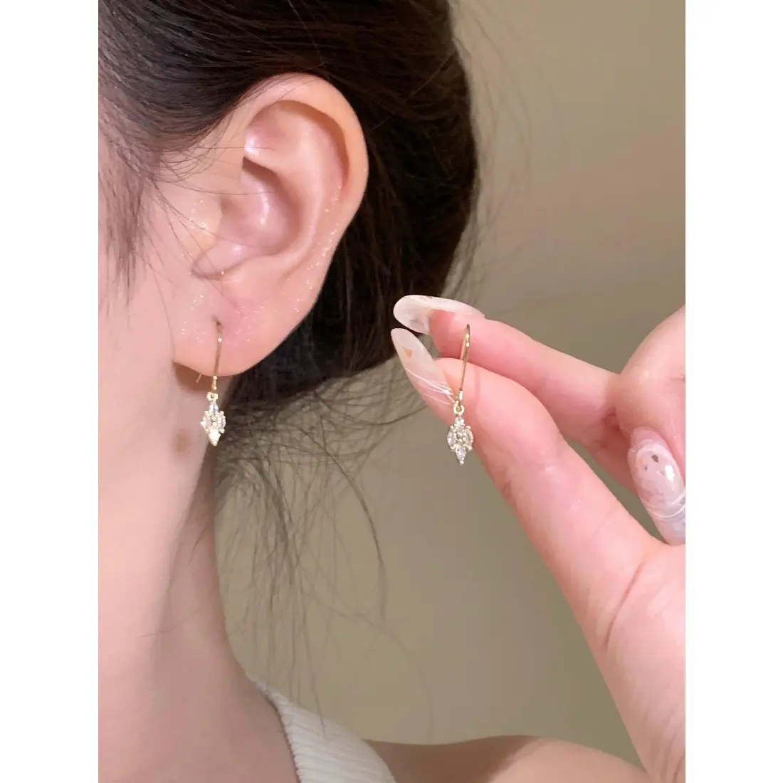 Women's Vintage Geometric Diamond-Shaped Tassel Drop Earrings - Elegant Brass with Synthetic Zircon Stones, Female Fashion Jewelry, Stainless Steel Accents, Ideal Holiday Gift