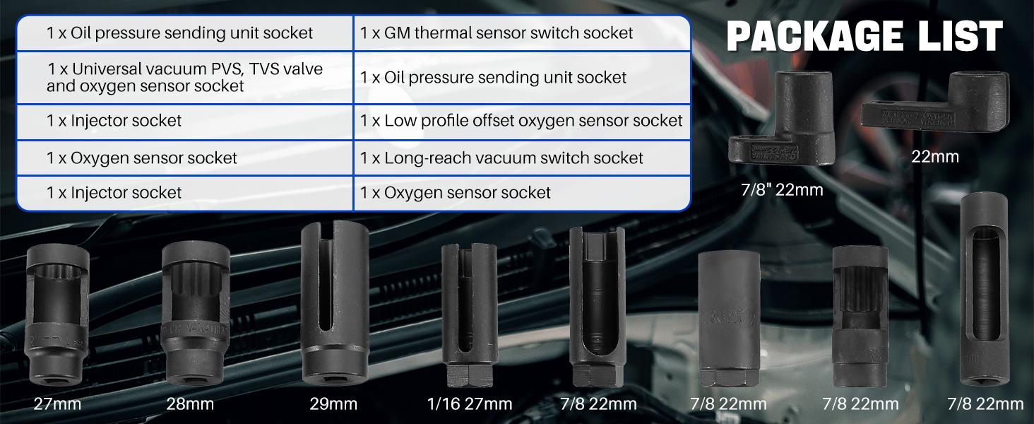 10pcs Oxygen Sensor Socket Set Sensor Oil Pressure Sending Unit Socket Set Universal Sockets O2 Sensor Tool Set