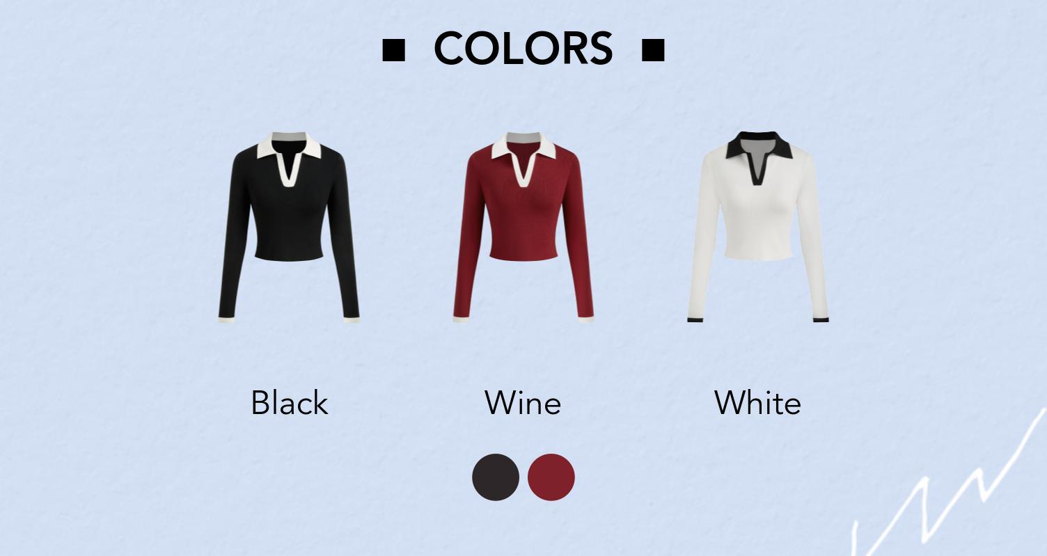 Cider [3 colors, size 0-26] Knit Polo Contrasting Binding Crop Top