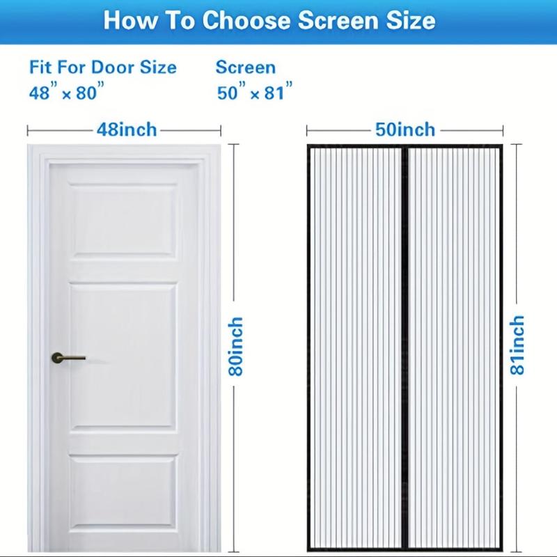 Self-Sealing Magnetic Screen Door with Heavy-Duty Nylon Mesh & Magnets - Hands-Free Insect Protection, Easy Magnetic Strips Installation for Patio, Balcony, Indoor/Outdoor Use, Patio Mosquito Barrier, Functional Door Design, Durable Mesh Material, Balcony
