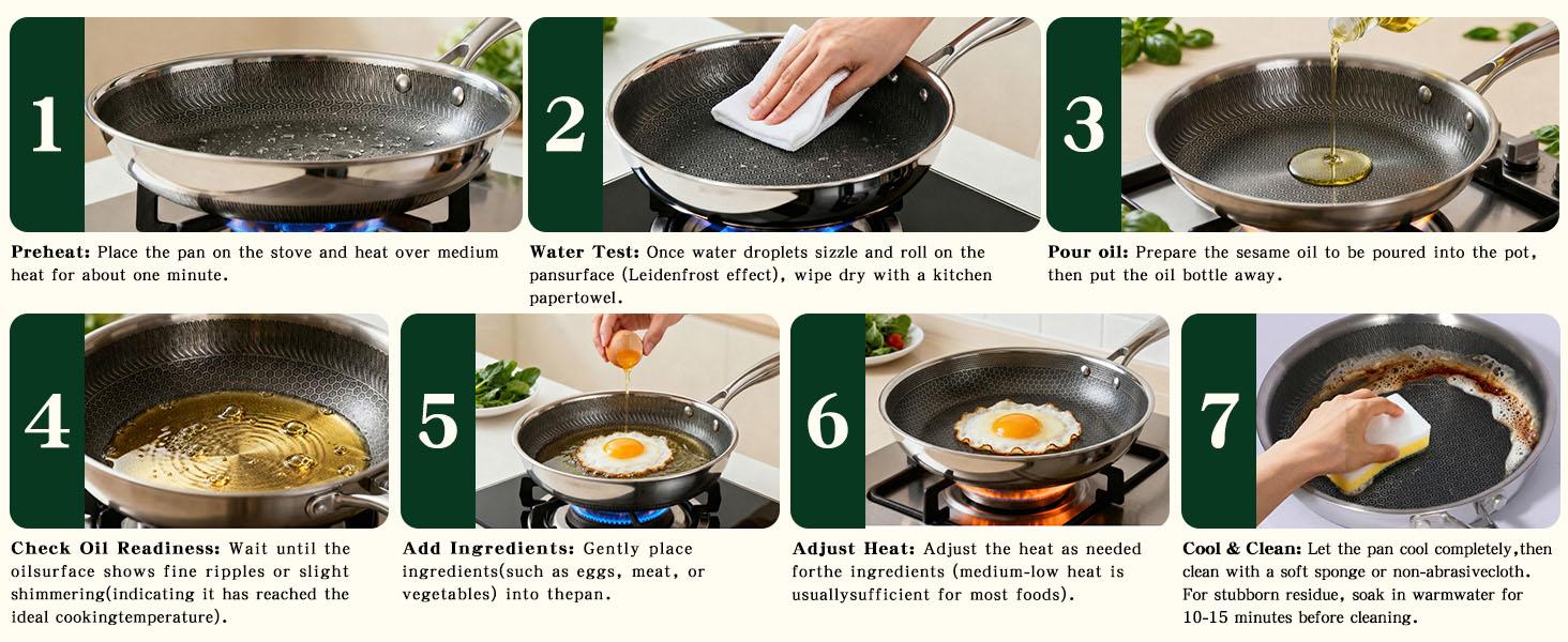 14-Piece Hybrid Stainless Steel Cookware Set, Non-Stick Pots and Pans Set with 3 Silicone Trivets| Induction Compatible Frying Pans, Saucepans, Saute Pan & Stock Pot| Oven Dishwasher Safe