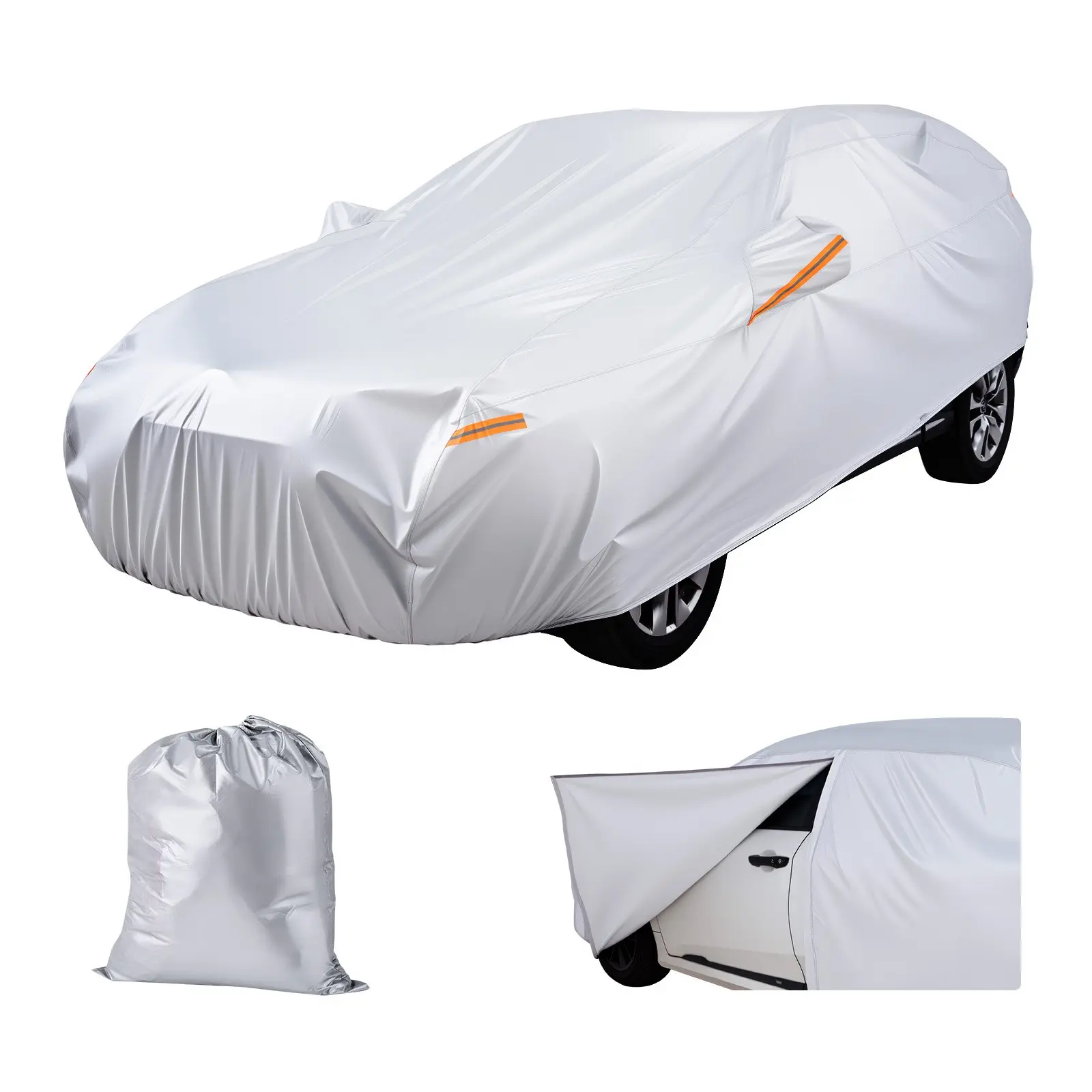 【Summerfinds】VEVOR Car Cover, Car Cover Waterproof for Dodge Challenger Full Size Sedan, Custom-fit All Weather Sun Rain Wind Dust Snow Protection Full Exterior Covers with Door Zipper and Cotton Lining, Silver