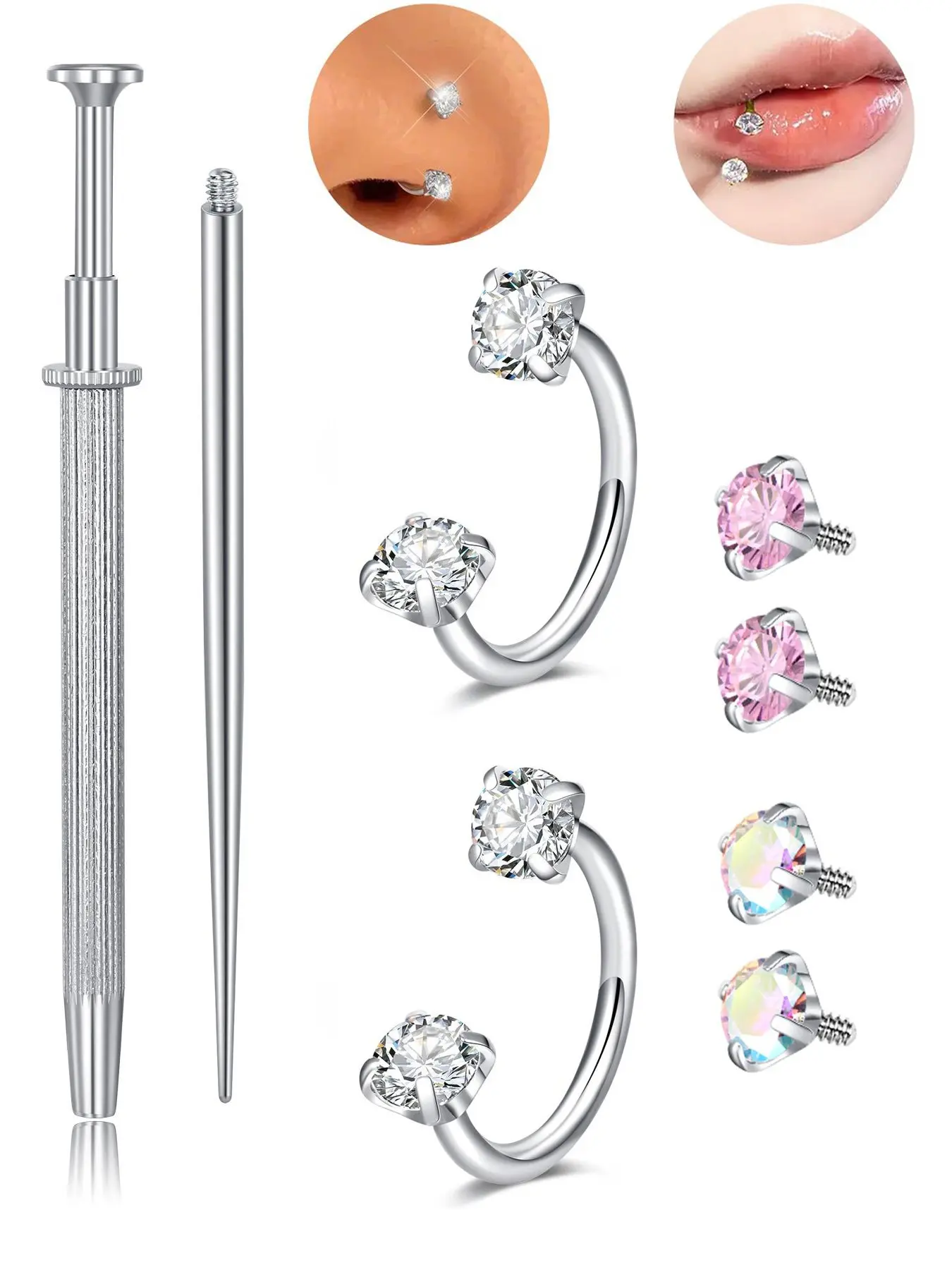 20g Horseshoe Nose Ring Double Stud Gem Horse Shoe Nose Ring Hoop for Women Surgical Steel U Shape Half Earring Gold Tragus Earring Hoops Lip Helix Piercing Jewelry Septum Rings 20gauge 8mm