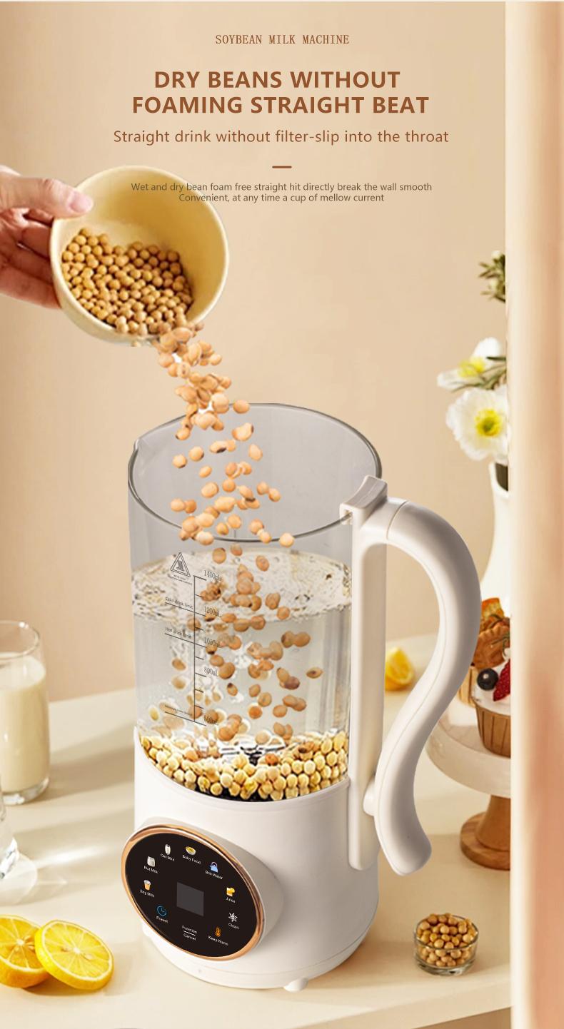 A breakfast essential for early risers! Stainless steel blades — 47.34 oz nut, milk, soy, and oat grinder; built-in heating baby food warmer; delayed start safety features; multifunctional blender for juice and almonds, no batteries required.