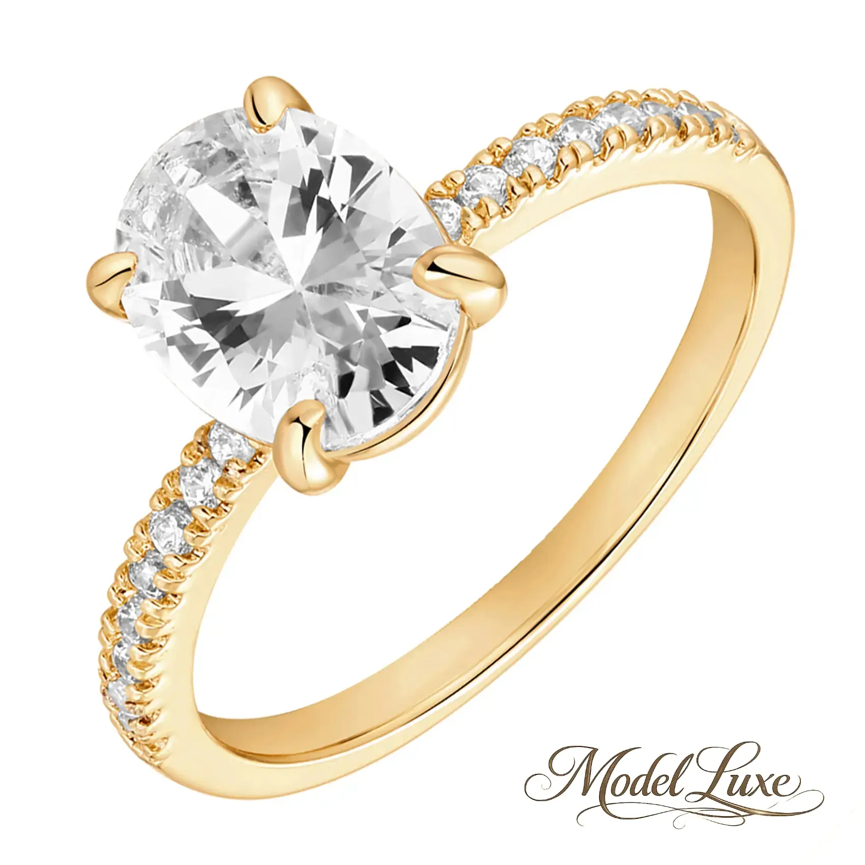 ModelLuxe 14K Gold Plated Women's Oval Engagement Ring| Wedding Ring