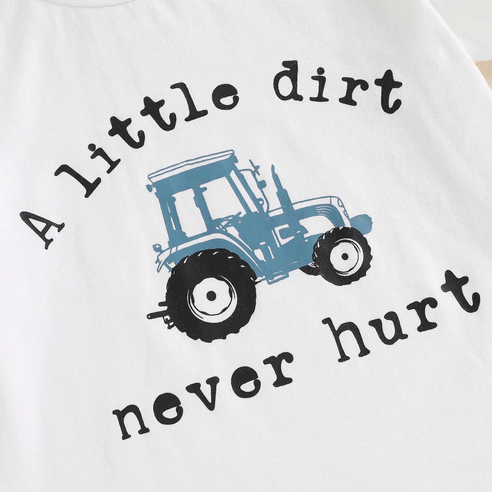 Toddler Baby Boy Summer Set Letter Tractor Print Short Sleeve Round Neck T-Shirt with Solid Shorts Casual 2Pcs Outfit Summer Clothes