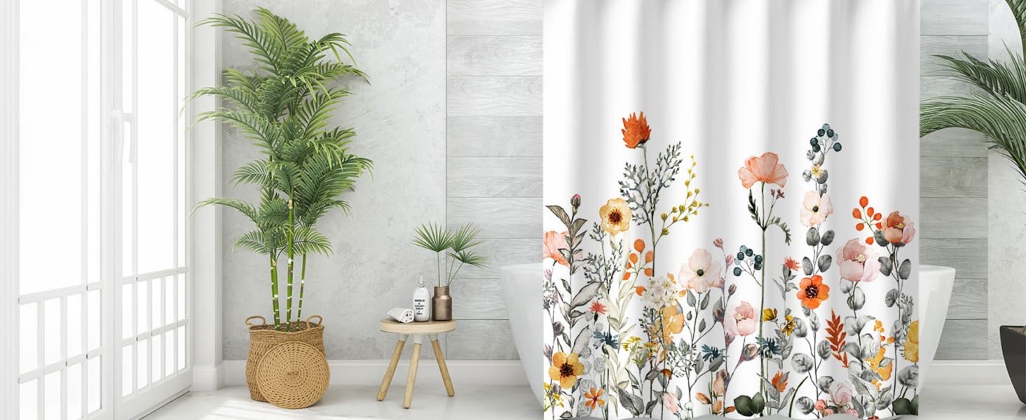 Floral Shower Curtains for Bathroom Flower Pretty Fabric Colorful Wildflower Flowered Shower Curtain with 12 Hooks Decorative Machine Washable, 72" W x 72" H