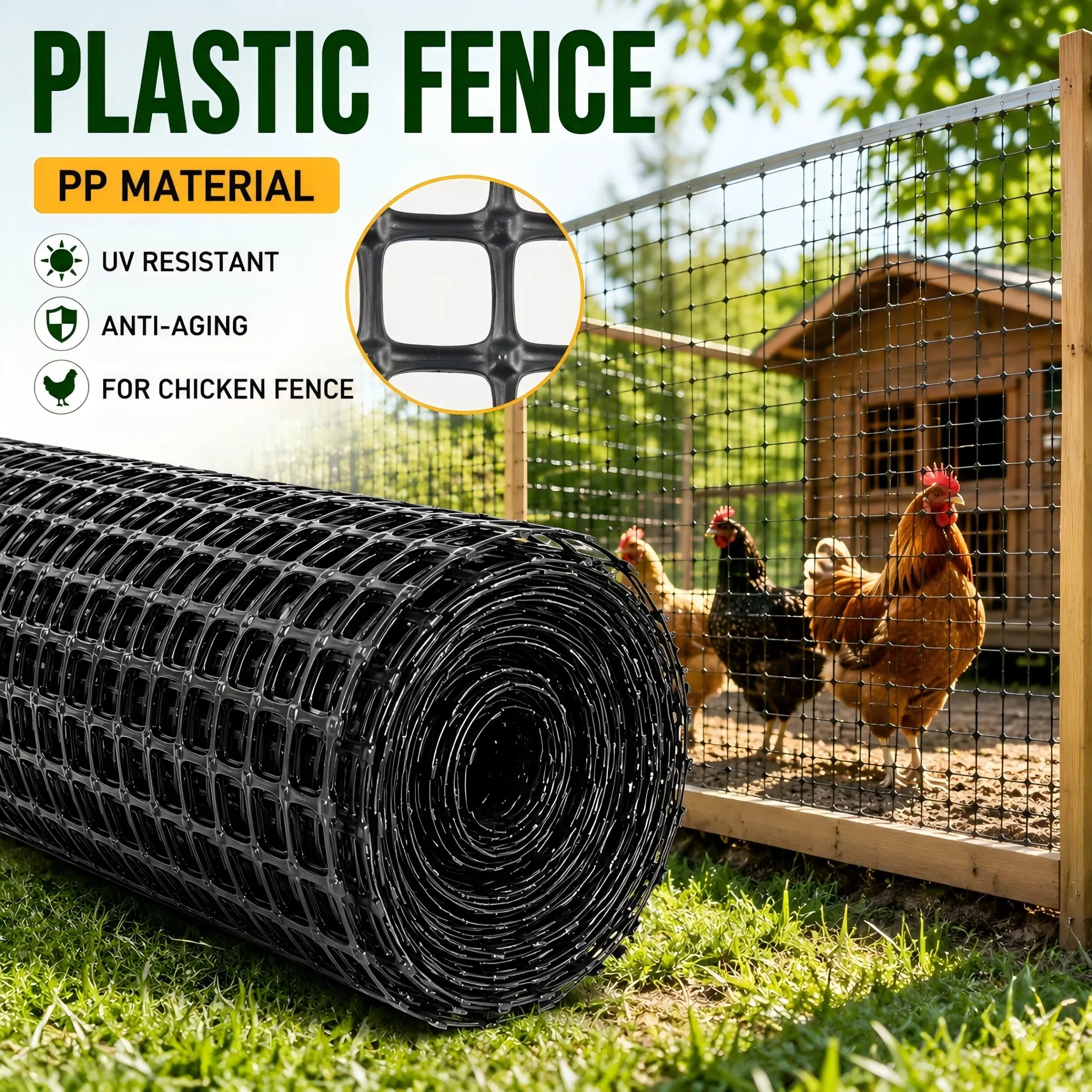 1 Roll PP Plastic Garden Fence Mesh 0.5m X 10m, Durable Weather Resistant Outdoor Fence Netting with Cable Ties, Animal Barrier for Garden, Yard, Farm, Pet Protection