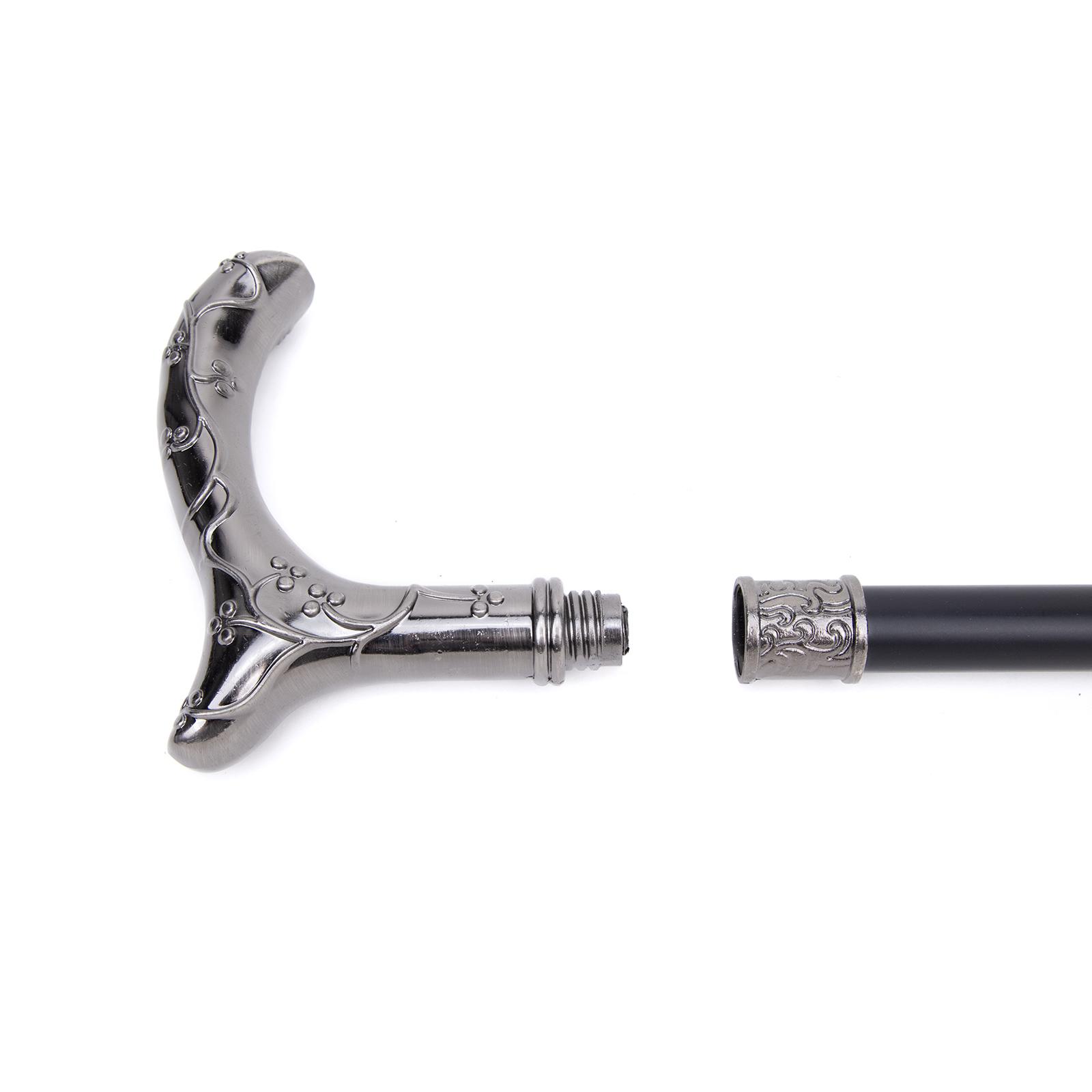 Vintage Plum Blossom Decorative Cane - 36.61-Inch Tall Alloy Cane with Exquisite Floral Design | Elegant Home Decor And Party Accessory, Durable for Cosplay And Parties, Silvery Grey Color, For Cosplay & Party